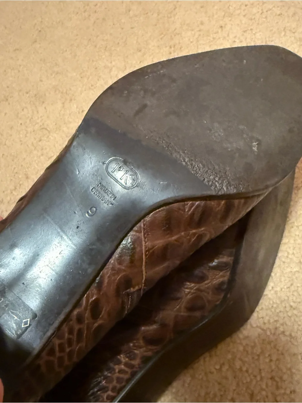 Peter Kaiser Brown Croc Embossed Leather Ankle Boots Side Zip